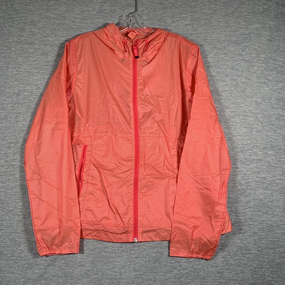PrAna Jacket Womens Medium Pink Striped Hooded Full‎ Zip Lightweight Windbreaker